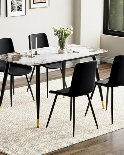 Small Dining Table Set for 4, 50'' Sintered Stone Dining Table with 4 Chairs, Easy to Assemble, Suitable for Small Spaces