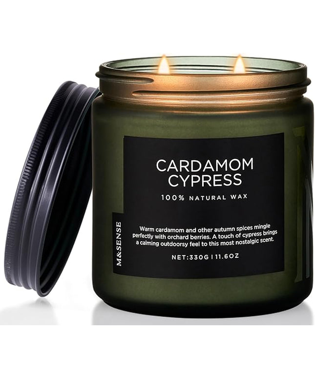M&SENSE Spice Cardamom Cypress Large Soy Candles for Home Scented 2 Wick Large Soy Natural Candles 11.6oz 70 Hours Long Lasting Slow Burning, Christmas Holiday Woody Scented Winter Gifts