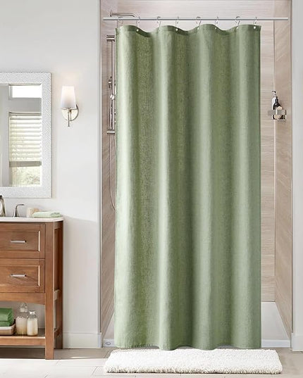 Naturoom 42 Inch Shower Curtain - Stall Narrow Half Green Linen Ultra Thick Fabric Shower Curtain Set with Hooks, Boho Farmhouse Rustic RV Camper Bath Curtains for Bathroom, Sage Green, 42 x 72