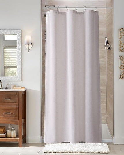 Naturoom 36 Inch Shower Curtain - Stall Narrow Half Green Linen Ultra Thick Fabric Shower Curtain Set with Hooks, Boho Farmhouse Rustic RV Camper Bath Curtains for Bathroom, Champagne, 36x72
