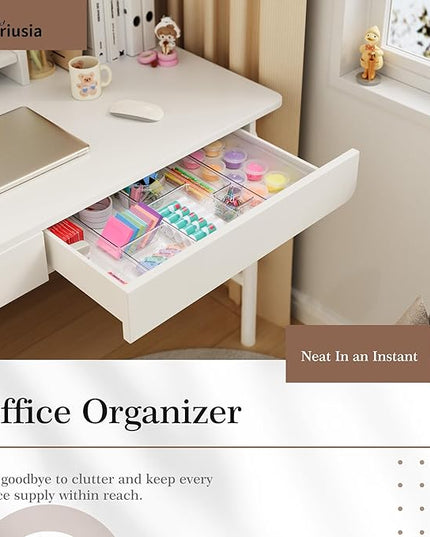 Criusia 14 PCS Clear Plastic Drawer Organizer Set - 5 Large Size Versatile Kitchen and Bathroom Organizer Trays, Non-Slip Storage Bins for Makeup, Utensils, Tool and Office Desk