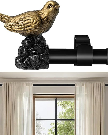 Vintage Gold Curtain Rod 36 to 120 Inches Curtain Rods for Windows Adjustable Heavy Duty Drapery Rod with Bird Finials for Living Room Bedroom