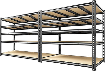 55.1" W Garage Shelves 2230LBS Storage Shelves, 5 Tier Adjustable Metal Shelving, Garage Shelving for Storage, Basement, Warehouse, Pantry, Kitchen, 55.1" W x 24.1" D x 72.1" H, Black, 2 Pack