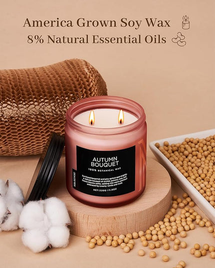 M&SENSE Fall Candle Autumn Wreath Scented, Large 11.6oz Natural Soy Wax 70 Hours Burn Time Clean Non Toxic Candle Classic 2 Wicks Gifts