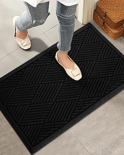 Durable Front Door Mat, Absorbent Muddy Dirt Resist Welcome Door Mats Outdoor Indoor, Stain and Fade Resistant, Non-Slip Rubber Backing Low Profile Doormat for Entryway, 30×17, Black