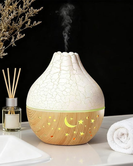 Air Diffuser Humidifier, Wood Grain Ultrasonic Cool Mist, 2 in 1 Aromatherapy Essential Oil Diffuser with Mood Light, Quiet Personal Humidifier for Bedroom Office (White Crack Light Wood