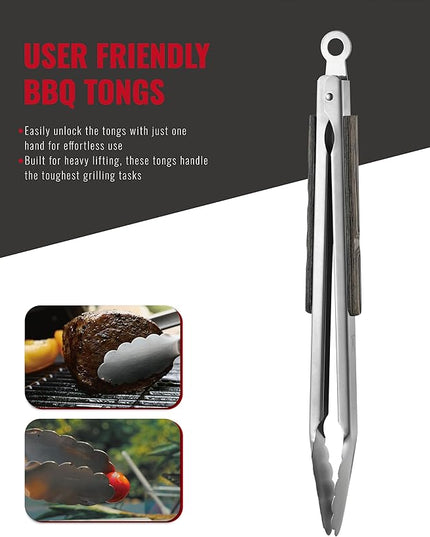 Stainless Steel BBQ Tool Set with Veined-Dyed Wooden Handles | Heavy Duty Grilling Accessories | 3-Piece Outdoor Barbecue Grill Utensil Set with Spatula, Fork, and Tongs - Ideal Gift for Men…