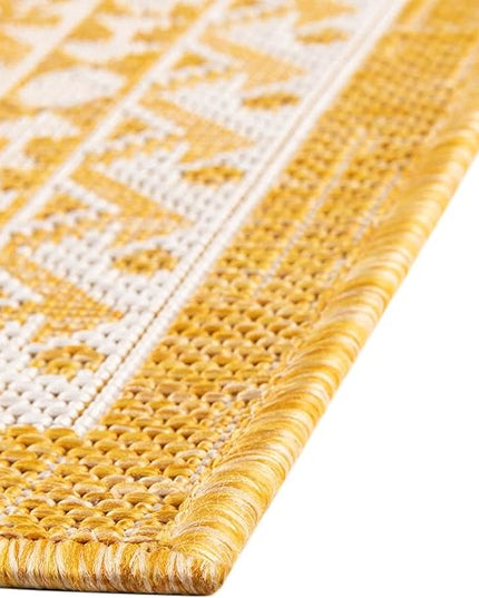 Rugs.com Outdoor Aztec Collection Rug – 7' x 10' Yellow Flatweave Rug Perfect for Living Rooms, Large Dining Rooms, Open Floorplans