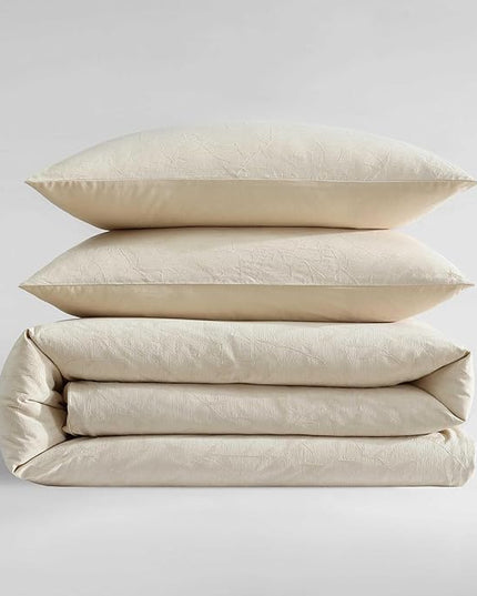Calvin Klein - Duvet Cover Set, Soft & Breathable Bedding with Matching Shams, Plain Weave Fabric, Cozy Home Essentials (Branching Leaves Beige, King)