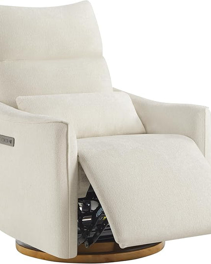 CHITA Swivel Rocker Recliner Chair, Power Nursery Glider Recliner, Nursery Rocking Chair with Adjustable Power Headrest, FSC Certified, Solid Wood Base, Cream