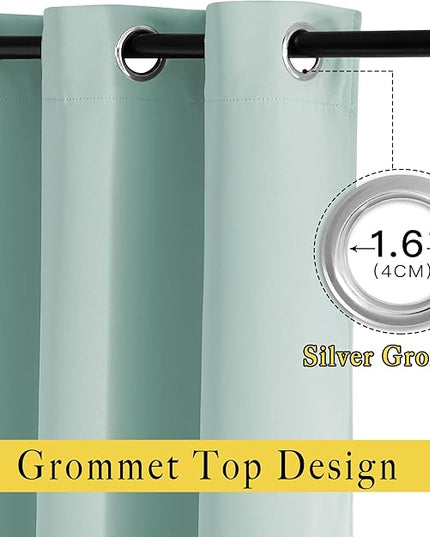 NICETOWN Insulated Curtains Blackout Draperies - Window Treatment Seafoam Green Blackout Eyelet Top Curtains/Panels for Bedroom/Living Room Window, 95 inches Long, 2 Panel Set