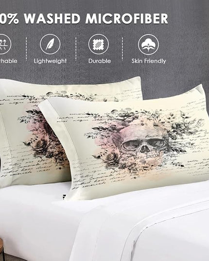 Queen Size Comforter Set with 2 Pillowcases, Rock Goth 3 Pcs Bedding for Adults, Retro Gothic Soft Comforter Set for Bedroom Bed Decor