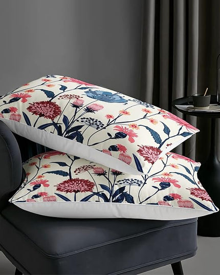 AILONEN Retro Flowers Comforter Set Queen Size, Watercolor Pink Blue Flowers Pattern Bedding Set,Spring Colorful Plants Theme Quilt Set Bedroom Decor 3Pcs(1 Comforter + 2 Pillowcases)