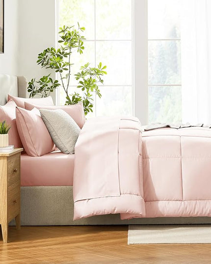 CozyLux King Size Comforter Set Blush Pink, 7 Pieces Bed in a Bag, Pink Comforter King Size, All Season Bedding Sets with Stitch Quilted Comforter, Flat Sheet, Fitted Sheet, Pillowcases