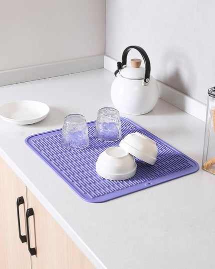 Silicone Dish Drying Mat for Multiple Usage,Easy clean,Eco-friendly,Heat-resistant Silicone Mat for Kitchen Counter or Sink,Refrigerator or Drawer Liner Light Purple XL 18 inches x 16 inches