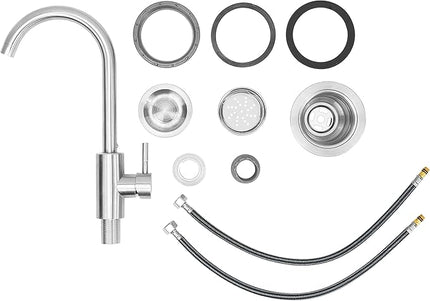 Bull Outdoor Products 18" Stainless Steel Sink & Faucet – Under & Over Mount All-in-One Kit – 304 Grade Stainless Steel, Includes Drain, Catch & Water Lines