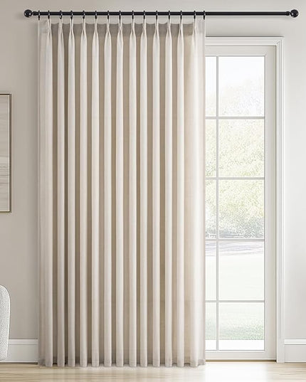 Topfinel 105 Inch Pinch Pleated Linen Curtains 1 Panels,Oatmeal Semi Sheer Curtains with Pleated Hooks Back Tab for Track System,Extra Long 8.75ft Curtain for Living Room Bedroom,72x105,Beige