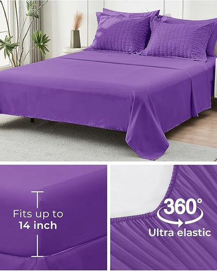 HYMOKEGE Dark Purple Full Size Comforter Sets Seersucker 7 Pieces, All Season Luxury Bed in a Bag for Bedroom, Bedding Set with Comforter, Sheets, Pillowcases & Shams
