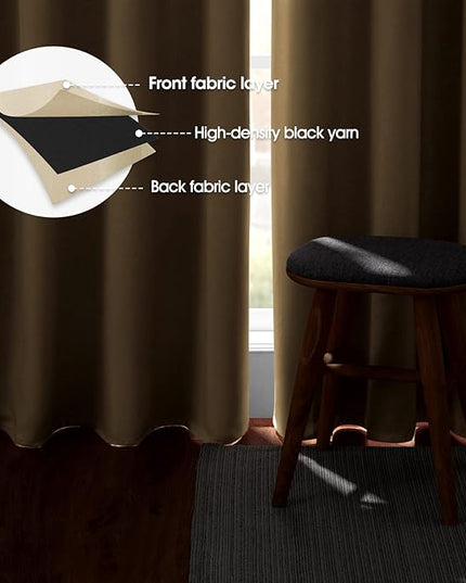 HOMEIDEAS Blackout Curtains for Bedroom 52 X 63 Inch Length 2 Panels Set Beige Room Darkening Curtains/Drapes, Soundproof Thermal Grommet Window Curtains for Living Room