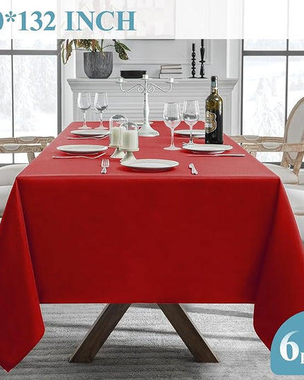 VidaFete Tablecloth 6 Pack 90 * 132inch Rectangle Table Cloth Polyester, Stain Wrinkle Resistant Polyester Dining Table Cover for Kitchen Dinning Party Wedding Rectangular Buffet Decoration(Red)