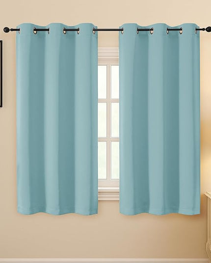 Simplebrand Aqua Curtains for Bedroom 63 Inch Length 2 Panels Set, Room Darkening Thermal Insulated Energy Saving Curtains for Nursery, Grommet Solid Soft Window Treatment Drapes, W40 x L63