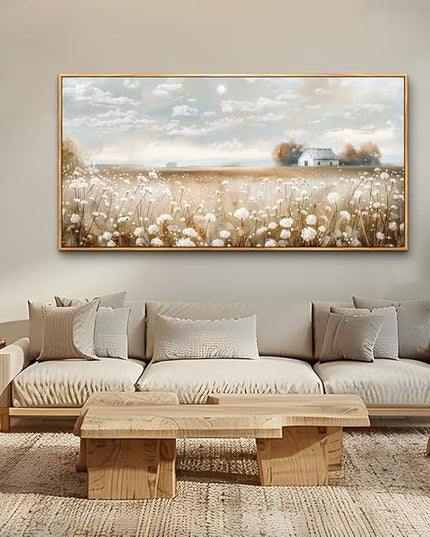 ERQINHUA Large Canvas Wall Decor For Living Room Dining Room Art Prints White Flowers Landscape Painting Wood Frame Wall Art For Kitchen Corridor Bedroom Bathroom Home Decor Aesthetics 30x60 In
