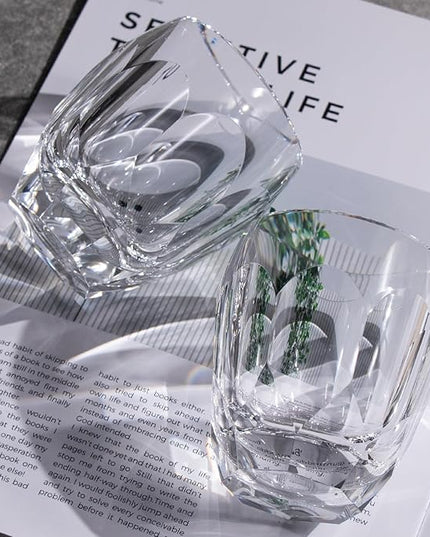 KAMMAK Crystal Whiskey Glasses Set of 2, Luxury 7.44oz Old Fashioned Glasses Stemless, Handcrafted Cocktail Glasses, Hand Blown Scotch Cup for Women, Men Gift for Bourbon Barware, Home Bar