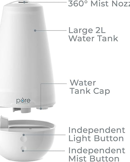 Pure Enrichment PureSpa XL 3-in-1 Cool Mist Humidifier, Essential Oil Diffuser & Mood Light - 2L Tank Provides Powerful Mist Coverage up to 350 sq ft in Bedroom, Office & Large Rooms
