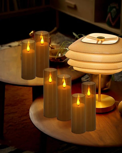 Halloween Decoration Flickering Flameless Candles Battery Operated Timer Led Pillar Candles with Realistic Moving Wick Candles for Home Decor 24 Pack (D2.2 xH 5" 6" 7")(Grey)