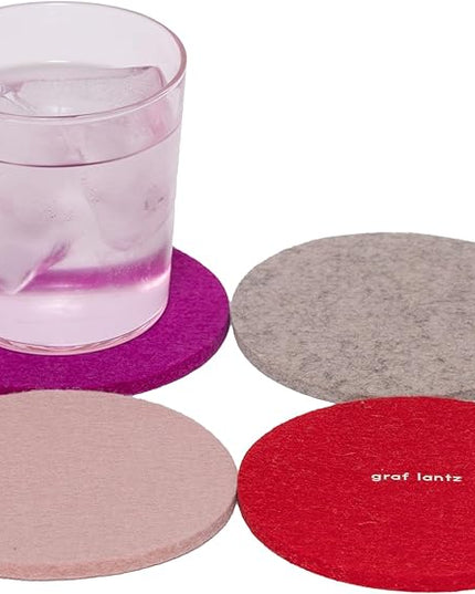 Graf Lantz - Bierfilzl Merino Wool Round Coasters Set of 4 - Love (4" Circles) - Absorbs 30% of Weight - German Wool - Heat Resistant, Sustainable, & Reusable - Home Decor & Coffee Table Decor