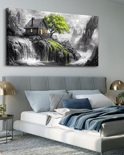 ERQINHUA Large Canvas Wall Art For Living Room Large Wall Decor For Bedroom Office Black And White Wall Painting Decor Green Tree Landscape Picture Artwork Modern Home Decor Ready To Hang 30"X60"