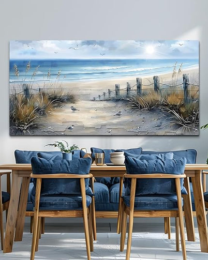FUHAIHUA Canvas Wall Art For Living Room Large Wall Decorations For Office Modern Bedroom Wall Decor Beach Pictures Blue Ocean Sea Wave Paintings Artwork Aesthetics Posters Home Decor 30X60 In
