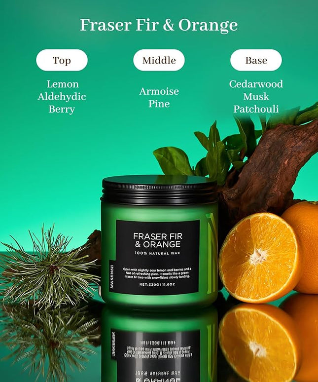 M&SENSE Fir & Orange Scented Candle, 11.6oz Soy Wax Non Toxic for Home Up to 70 Hours, 2 Cotton Wick Christmas Tree Scent Holiday Aromatherapy Candle for Relaxation
