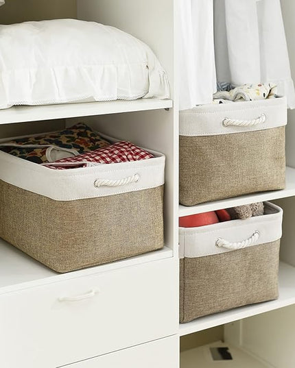 TheWarmHome Organization and Storage Basket for Organizing - X Large - 3 Pack 17.7L×13.8W×9.8H in Collapsible Storage Bin for Shelves, Fabric Basket for Gifts Organizer Toy Closet (White & Khaki)