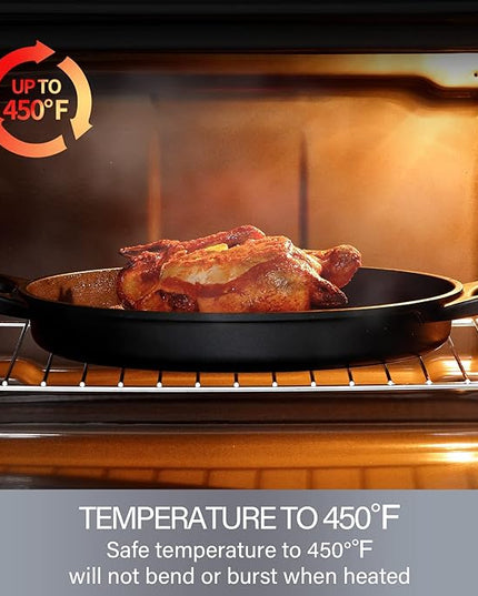 S·KITCHN Cast Aluminum Griddle Pan for Stovetop with Lid - Lighter than Cast Iron Skillet,Round Frying Pans Nonstick Grill Pan Dishwasher & Oven Safe,12IN