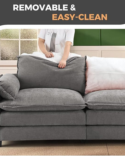 ELUCHANG 113" Modular Sectional Sofa, Comfy Cloud Couch, L Shaped Deep Seat Sofa Couches for Living Room, 4-Seater Modern Sofa with Movable Ottoman, DIY Combination - Chenille Light Grey
