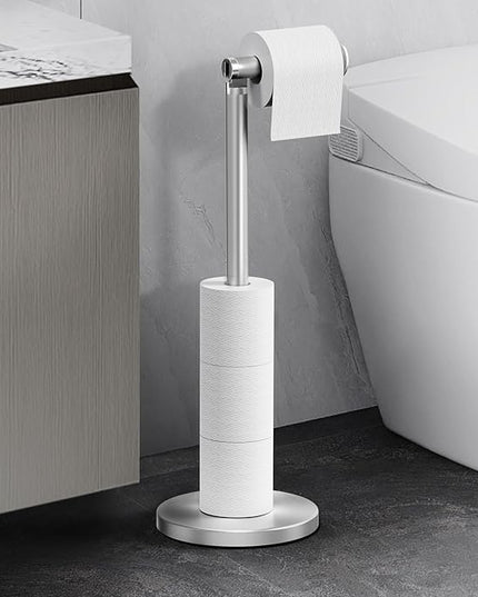 Cesun Toilet Paper Holder Stand Free Standing, Sliver Toilet Paper Storage with Heavy Weighted Base, Bathroom Stainless Steel Toilet Paper Roll Holder, Non-Slip, Sliver