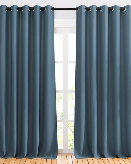 NICETOWN Smoky Blue Sliding Door Curtains 2 Panels Set 118 inches Long, Grommet Thermal Blackout Curtains Privacy Room Divider Sound Reducing for Bedroom/Living Room, W66 x L118