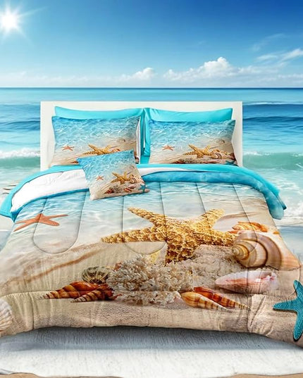 Bedbay Beach Comforter Sets King Size 8 Pieces Beachy Bedding Set Turquoise Comforter Set with Sheets Beach Themed Bedding Ultra Soft Bed in a Bag King for All Season(Teal,King)