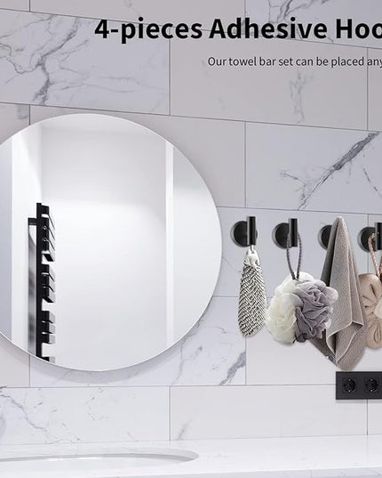 Newfun 10 Pieces Matte Black Bathroom Hardware Set - Includes 24 inch Towel Bar, Robe Hook, Toilet Paper Holder, Stainless Steel Bathroom Accessories Set for Bathroom Wall Mounted