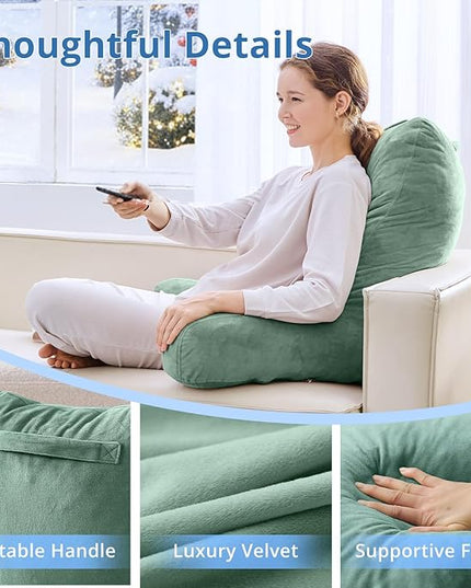 Sasttie 25-inch Reading Pillows for Sitting in Bed Adult, Jumbo Velvet Back Pillow Bed Sitting Up, XL High Back-Rest Support Cushion for Sit Up on Couch & Floor, Oeko-Tex Certified, Green