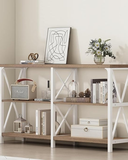 IBF Farmhouse Entryway Table, Wood TV Console Table, Rustic Metal Sofa Table, Industrial Hallway Tables with Storage Shelves, Modern Foyer Tables for Front Entry Way, White and Rustic Oak, 47 Inch