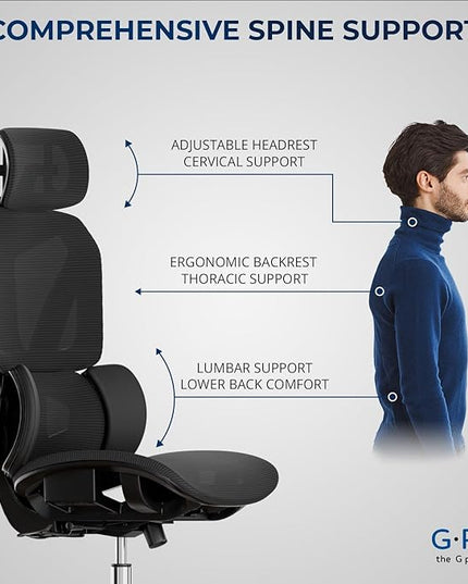 Ergonomic Office Chair – Mesh Office Chair with Headrest, Adjustable Armrest and Lumbar Support – Holds Up to 290lbs (GPP-MAX-90)
