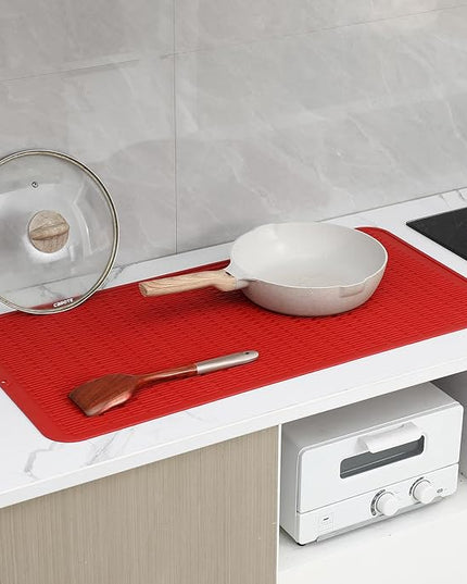 Silicone Dish Drying Mat for Multiple Usage,Easy clean,Eco-friendly,Heat-resistant Silicone Mat for Kitchen Counter or Sink,Refrigerator or Drawer Liner Red 5XL 36inches x 18inches