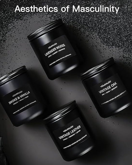 Scented Candle Set, Men Candle Set, Scented Candles for Home, Gifts for Men, 4 Pack Manly Candles Gifts for Mens Scents of Smoke Vanilla/Leather/Oak/Lavender Wood