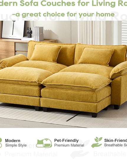 86" Modular Sectional Sofa, Comfy Cloud Couch Sectional Sofa with Ottoman, Chenille Sofa Sleeper Deep Seat Sofa with Throw Pillows for Living Room (Yellow)