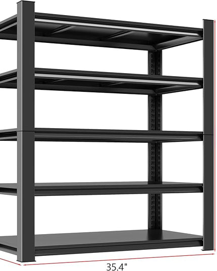 Metal Garage Shelving Unit, Heavy Duty 5-Tier Adjustable Storage Rack, Steel Shelving, 3020 lbs Capacity, Industrial Shelves for Heavy Tools and Equipment, Ideal for Garage, Basement, Black, 72"