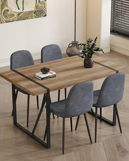 4 Chair Dining Table Set，Dinner Table Set for 4，55'' Kitchen Table and Suede Nap Fabic Chairs Set of 4, 5 Piece Dining Table Set for Kitchen Dining Room