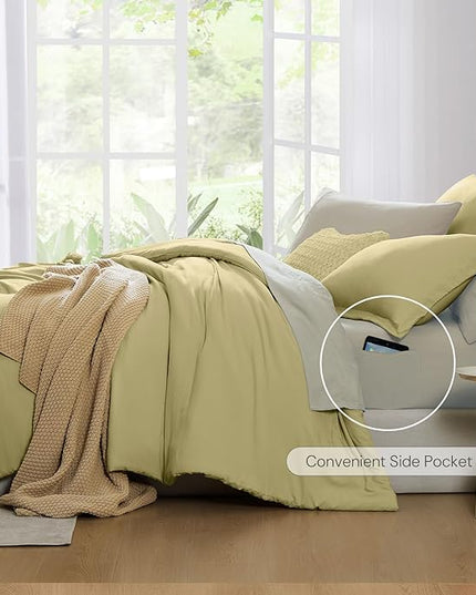 WRENSONGE Full Size Comforter Set- 7 Pieces Hemp Bed in a Bag Full Size Comforter with Fitted Sheet, Flat Sheet, 2 Pillow Shams, 2 Pillowcases, Warm Bedding Sets for All Season