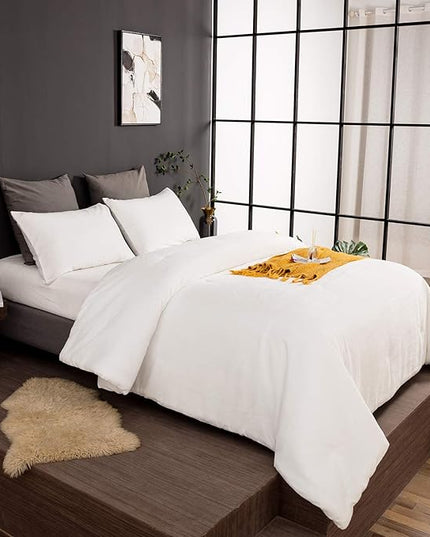 CLOTHKNOW White Velvet Comforter Set Twin/Twin XL White Bedding Comforter Sets White Flannel Bed Comforter Soft Cozy 3Pcs Comforter Sets